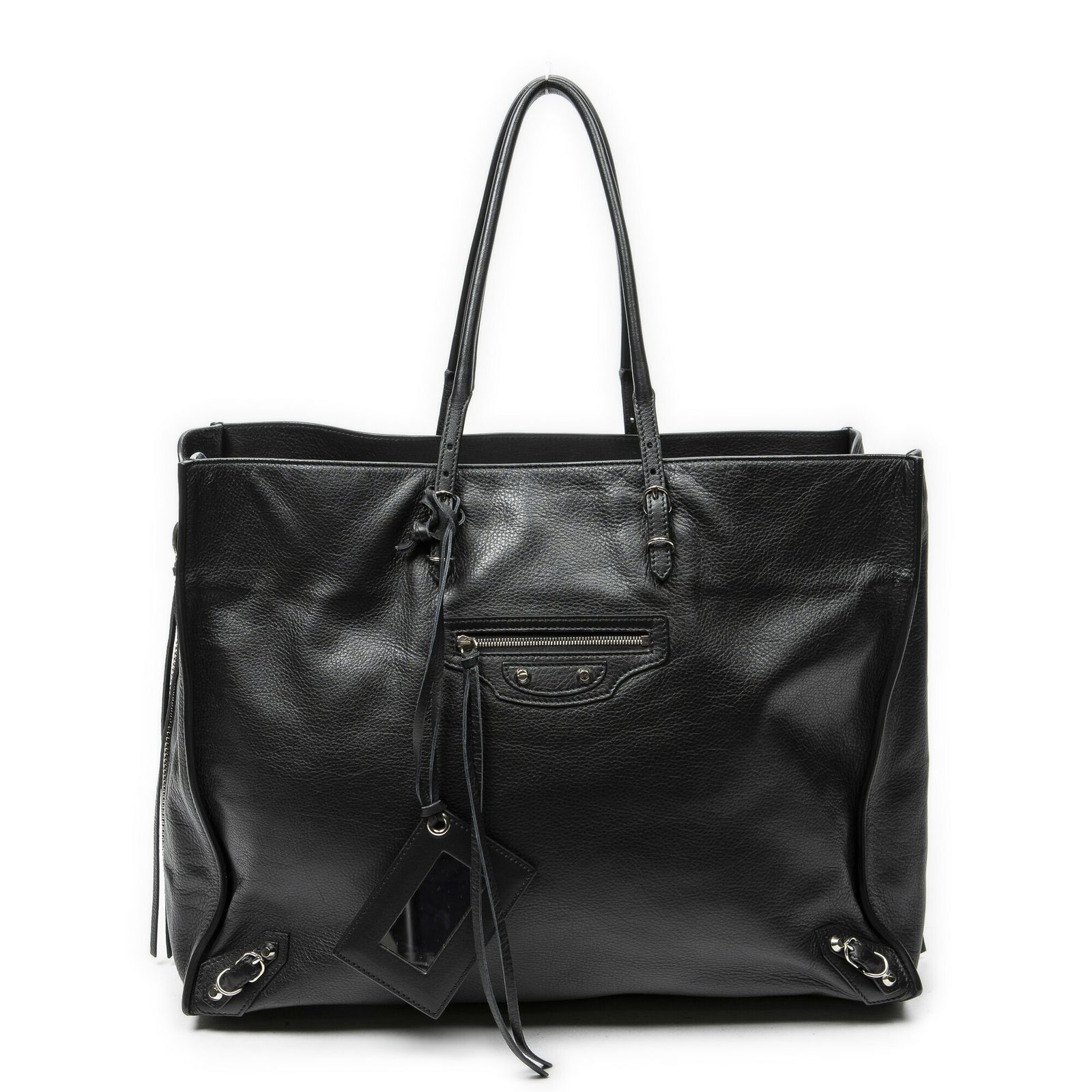 [中古] BALENCIAGA バレンシアガパピエ A6 ジップアラウンドトート黒グレインカーフスキンレザーA