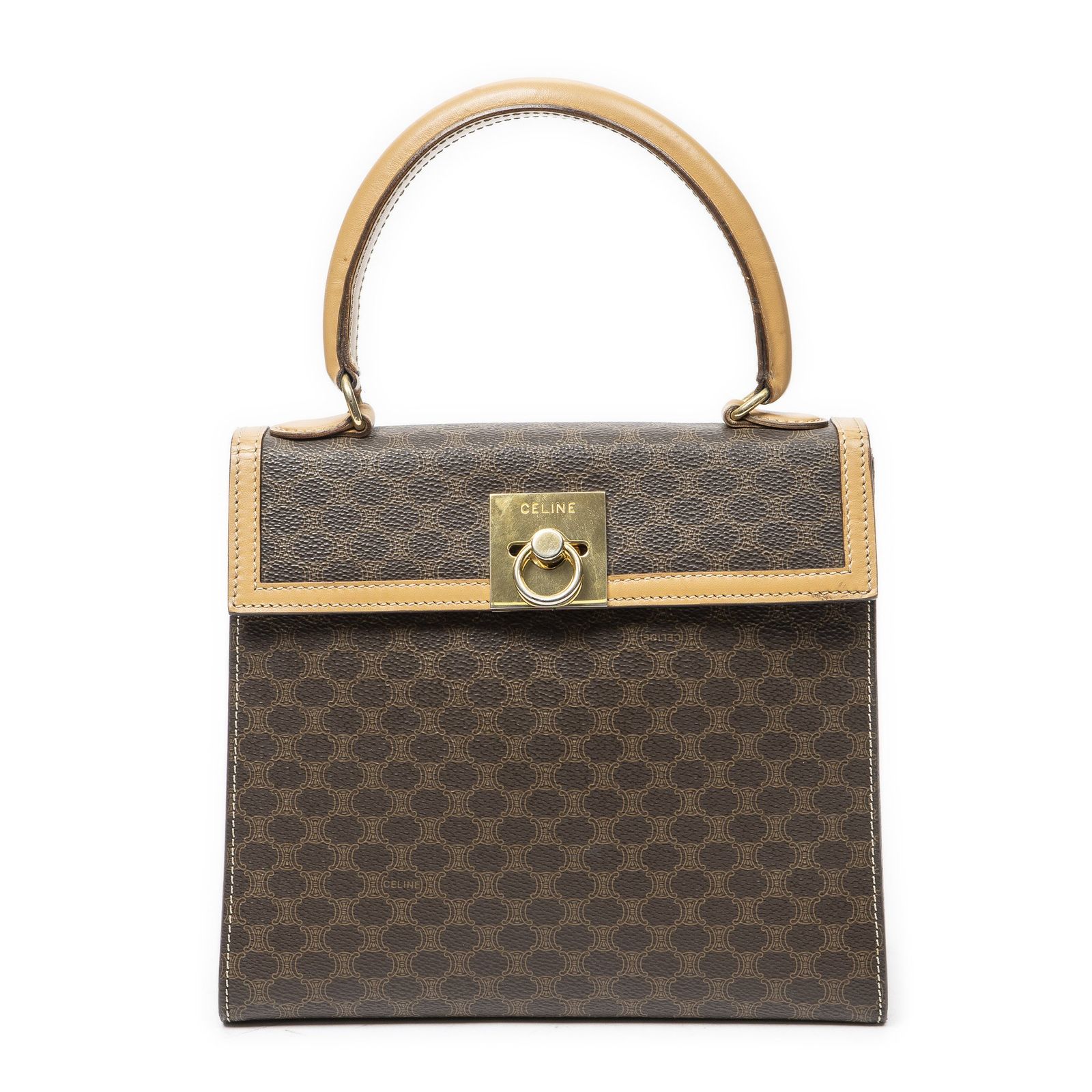 [中古] CELINE セリーヌヴィンテージフラップトップハンドルブラウン/ベージュマカダムPVCキャンバスA