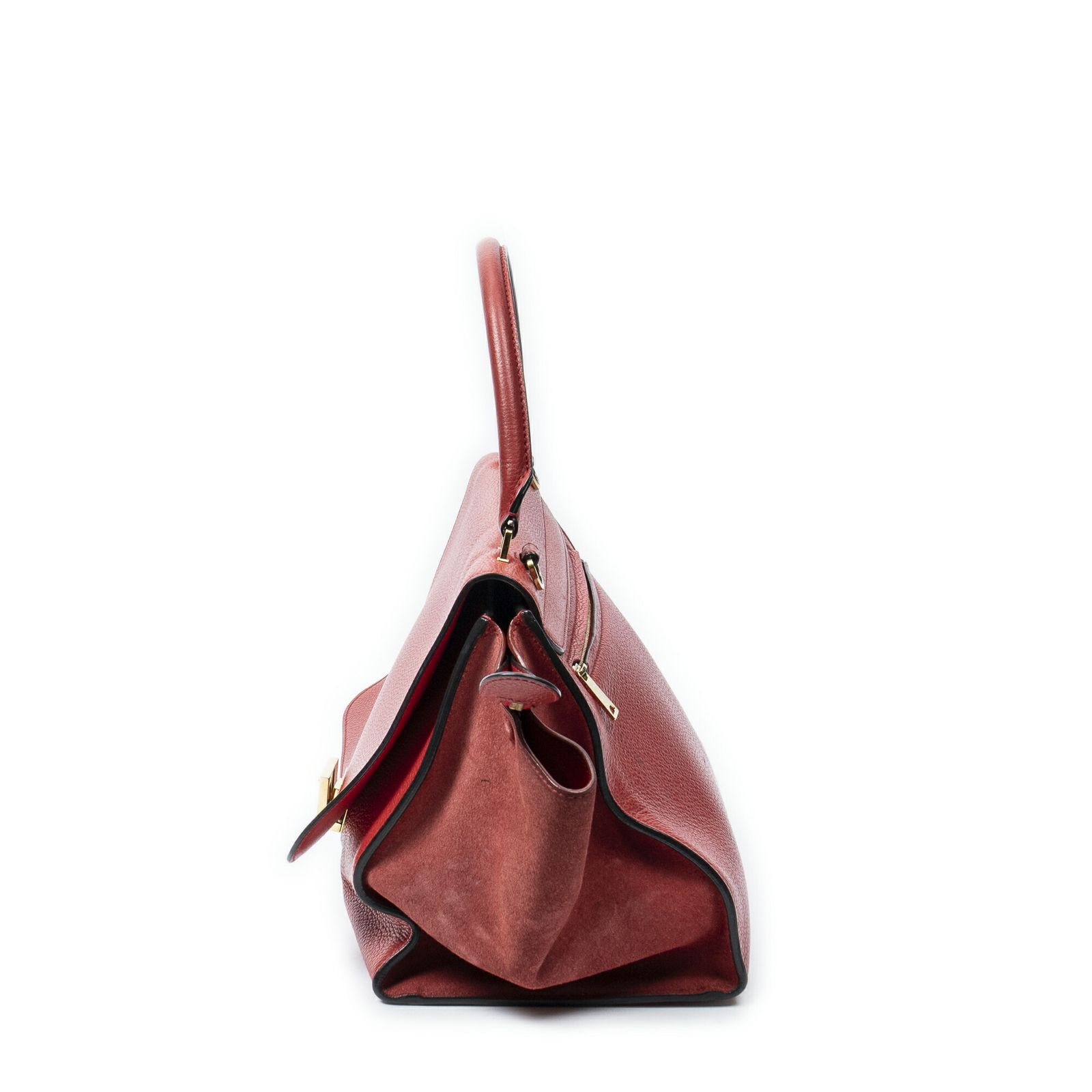 中古] CELINE セリーヌミディアムトラぺズ赤グレインカーフスキン 