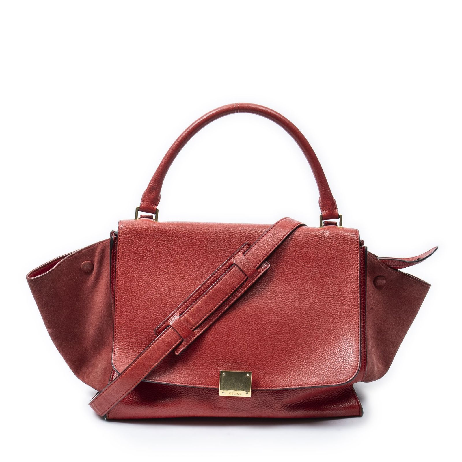 [中古] CELINE セリーヌミディアムトラぺズ赤グレインカーフスキンレザーAB