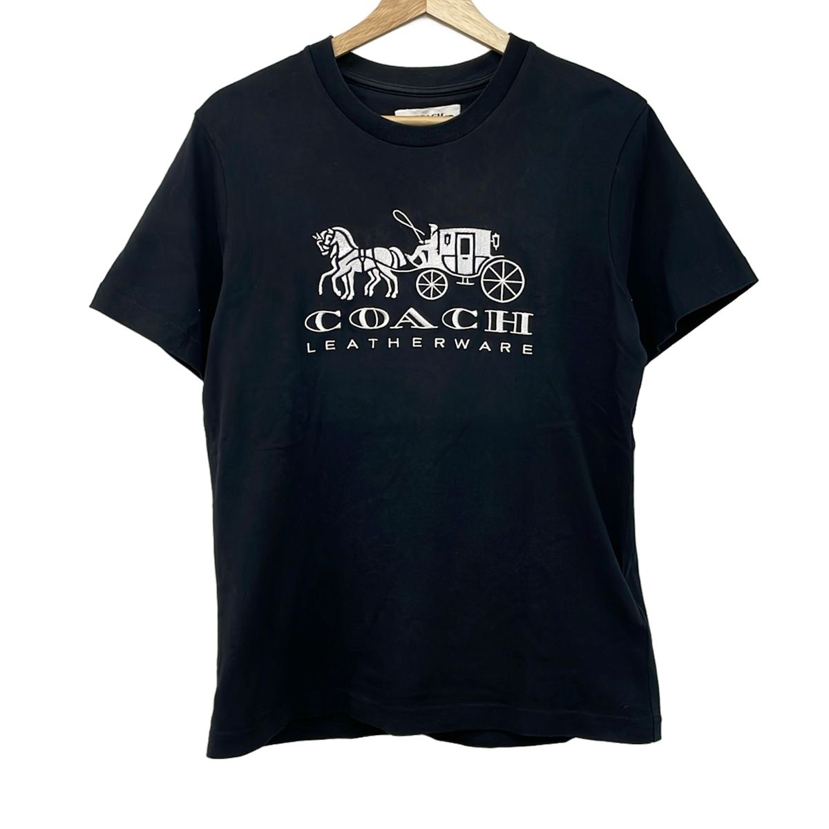 COACH(コーチ) 半袖Tシャツ サイズM レディース エバーグリーン ホース アンド キャリッジ Tシャツ C9117 黒×白 刺繍