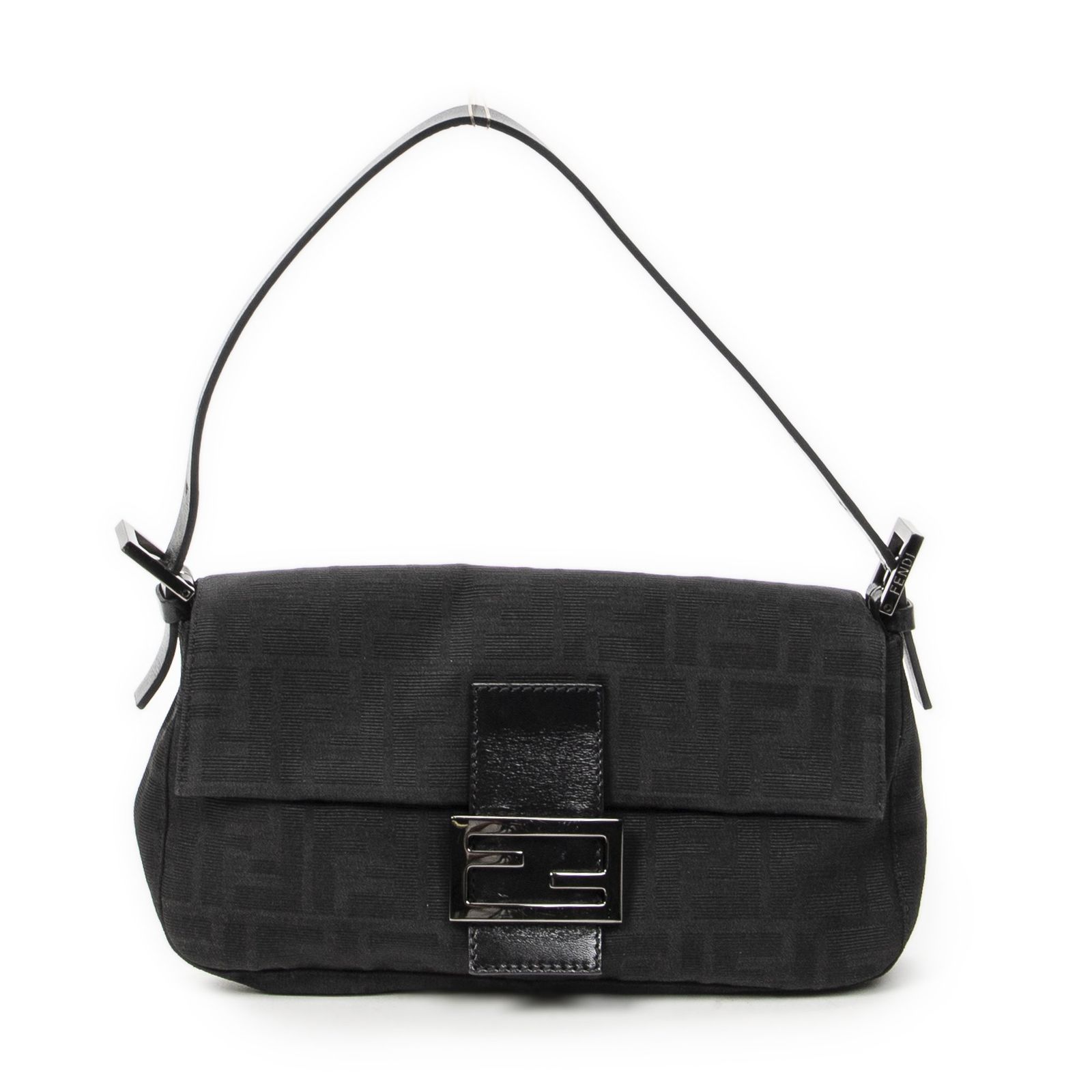 [中古] FENDI フェンディバゲット黒ズッカキャンバスA