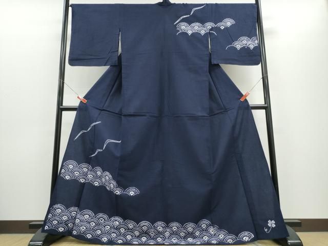 平和屋着物∴夏物　浴衣　訪問着　有松鳴海絞り　青海波飛鳥文　濃藍色　綿　逸品　CABH1392ng