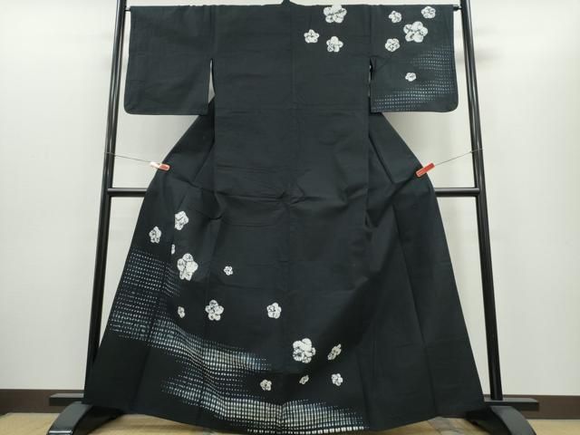 平和屋着物∴夏物　浴衣　訪問着　有松鳴海絞り　霞舞花文　黒地　綿　逸品　CABH1404ng