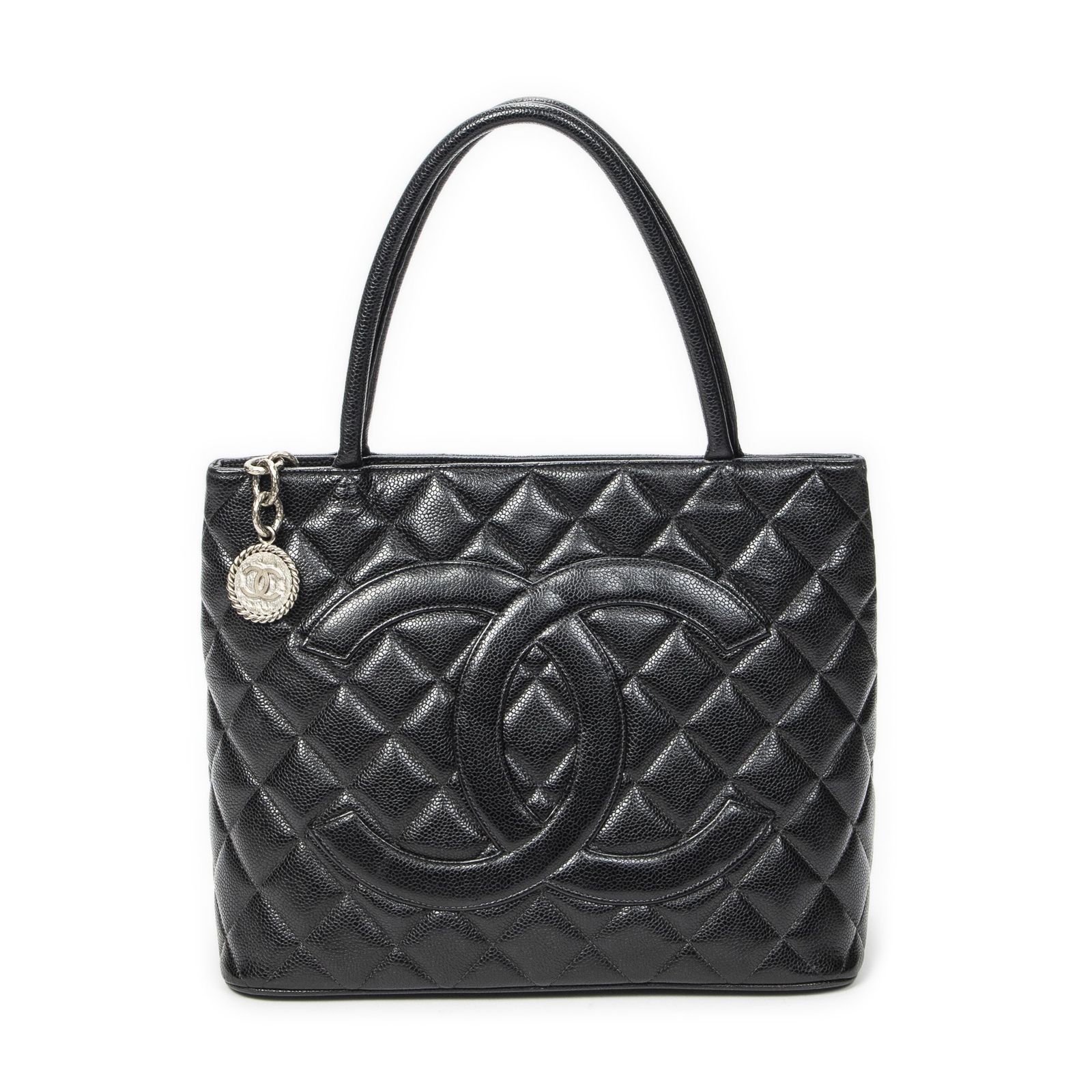 [中古] CHANEL シャネルタイムレスメダリオントート黒マトラッセキャビアレザーA