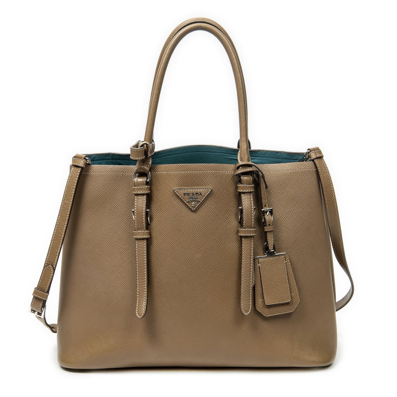 [中古] PRADA プラダCuir ダブルハンドル トート茶色サフィアーノレザーAB
