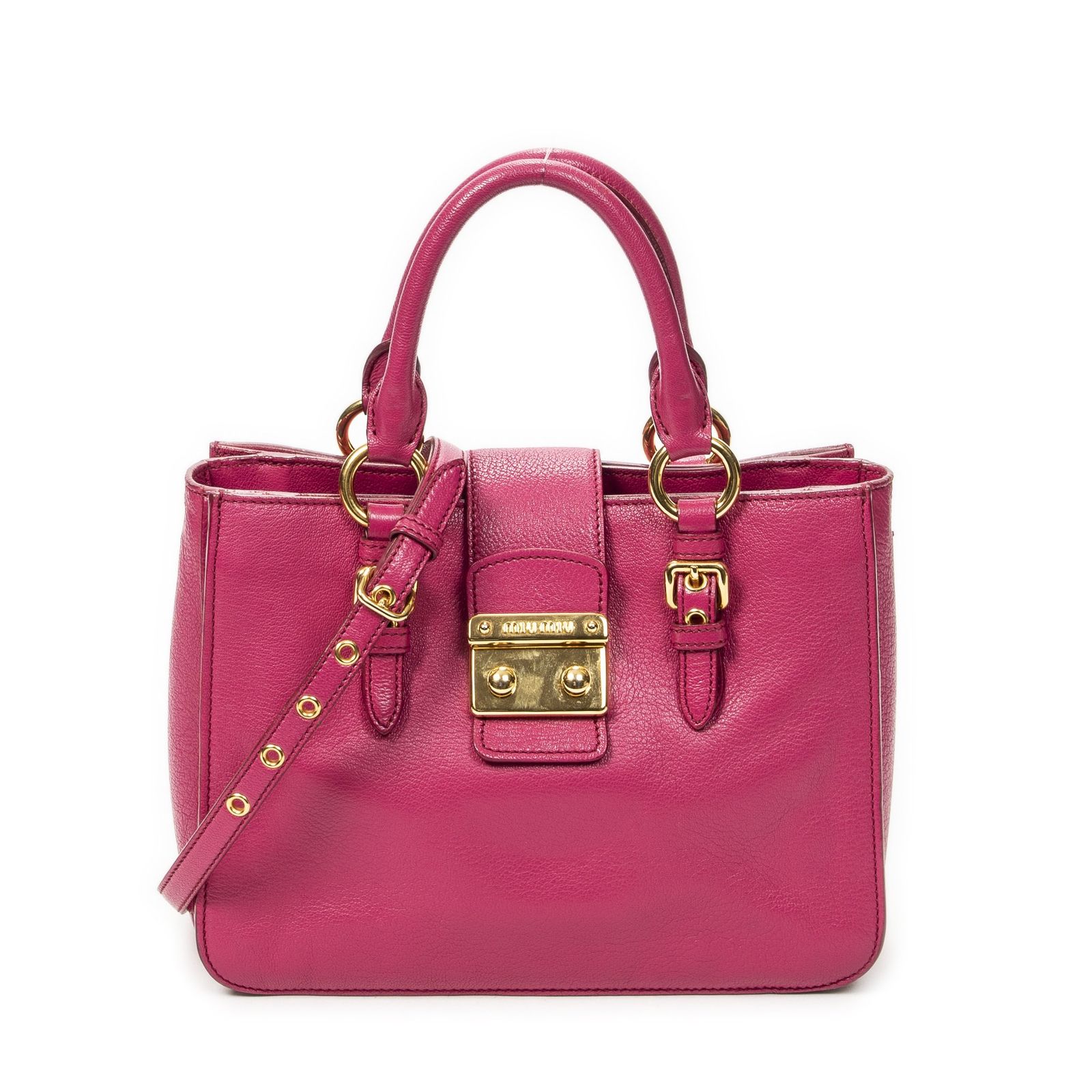 [中古] MIU MIU ミュウミュウプッシュロック エグゼクティブ トートフューシャピンクマドラスレザーA