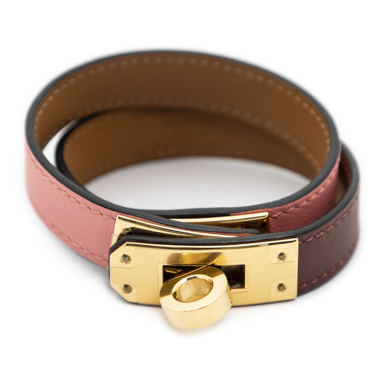 [中古] HERMES エルメスKelly Double Tour ブレスレットピンク、バーガンディスウイフトレザーA