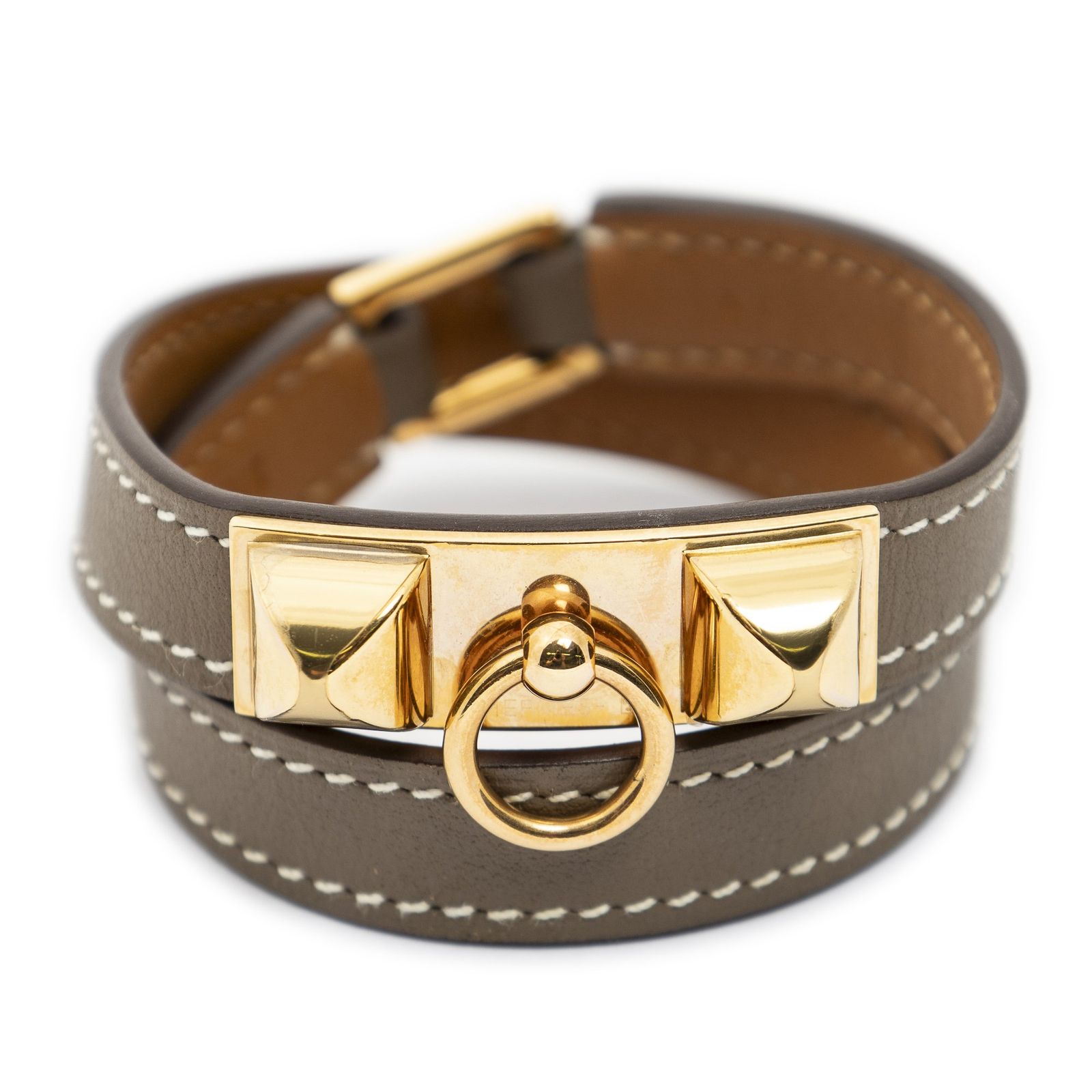 [中古] HERMES エルメスRivale ダブルツアー ブレスレットエトープ グレースウイフトレザーA