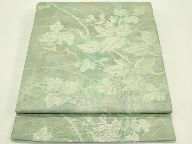 平和屋着物＊夏物　九寸開き名古屋帯　草花文　銀糸　正絹　逸品　CABH5812rv