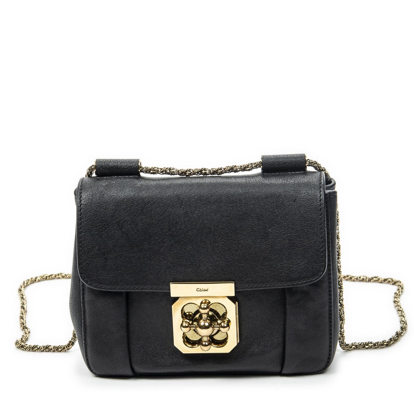 [中古] CHLOE クロエスクエア エルシー チェーンバッグ黒ゴートスキンレザーA