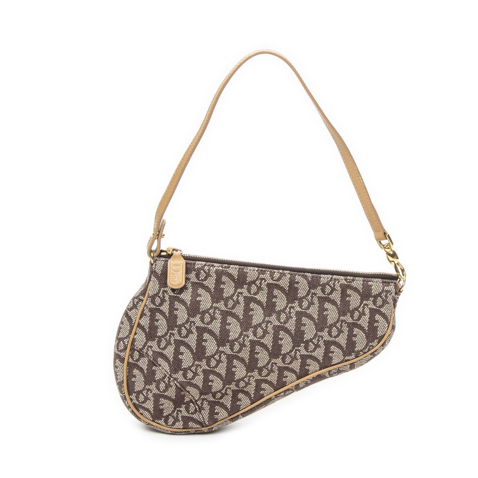 [中古] DIOR ディオールミニサドルポシェットブラウン/ベージュトロッター柄 キャンバスA