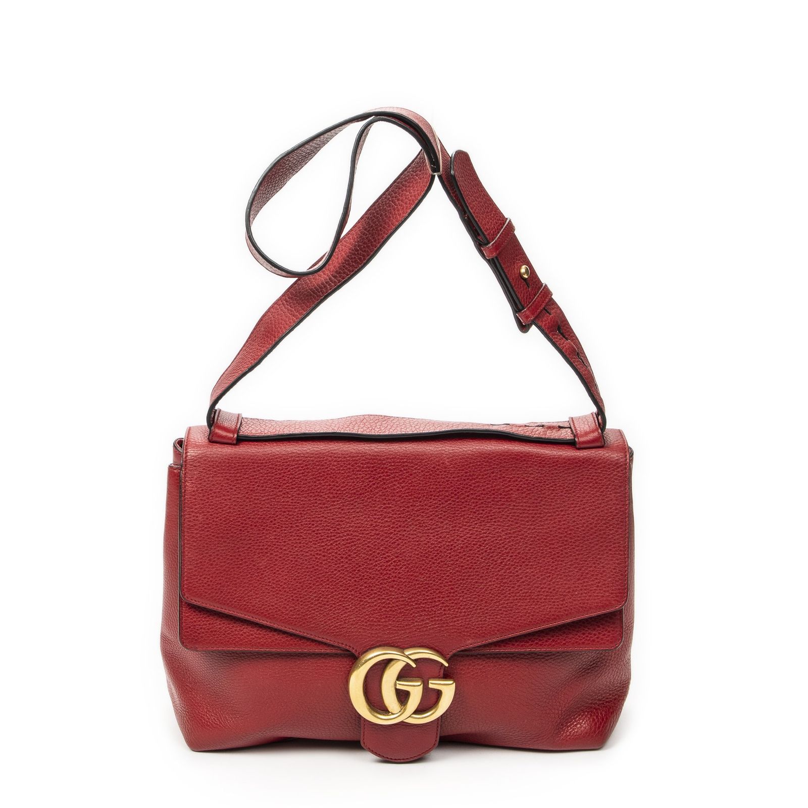 [中古] GUCCI グッチラージ・マーモント・フラップバッグ赤グレインカーフスキンレザーA