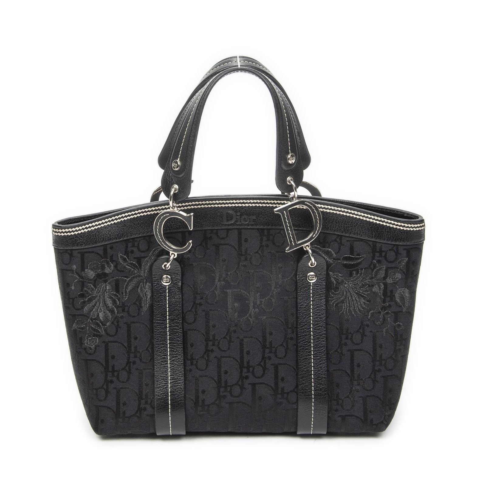 [中古] DIOR ディオールヴィンテージ エンブロイダード トロッター トート黒トロッター柄 エムブロイダーA