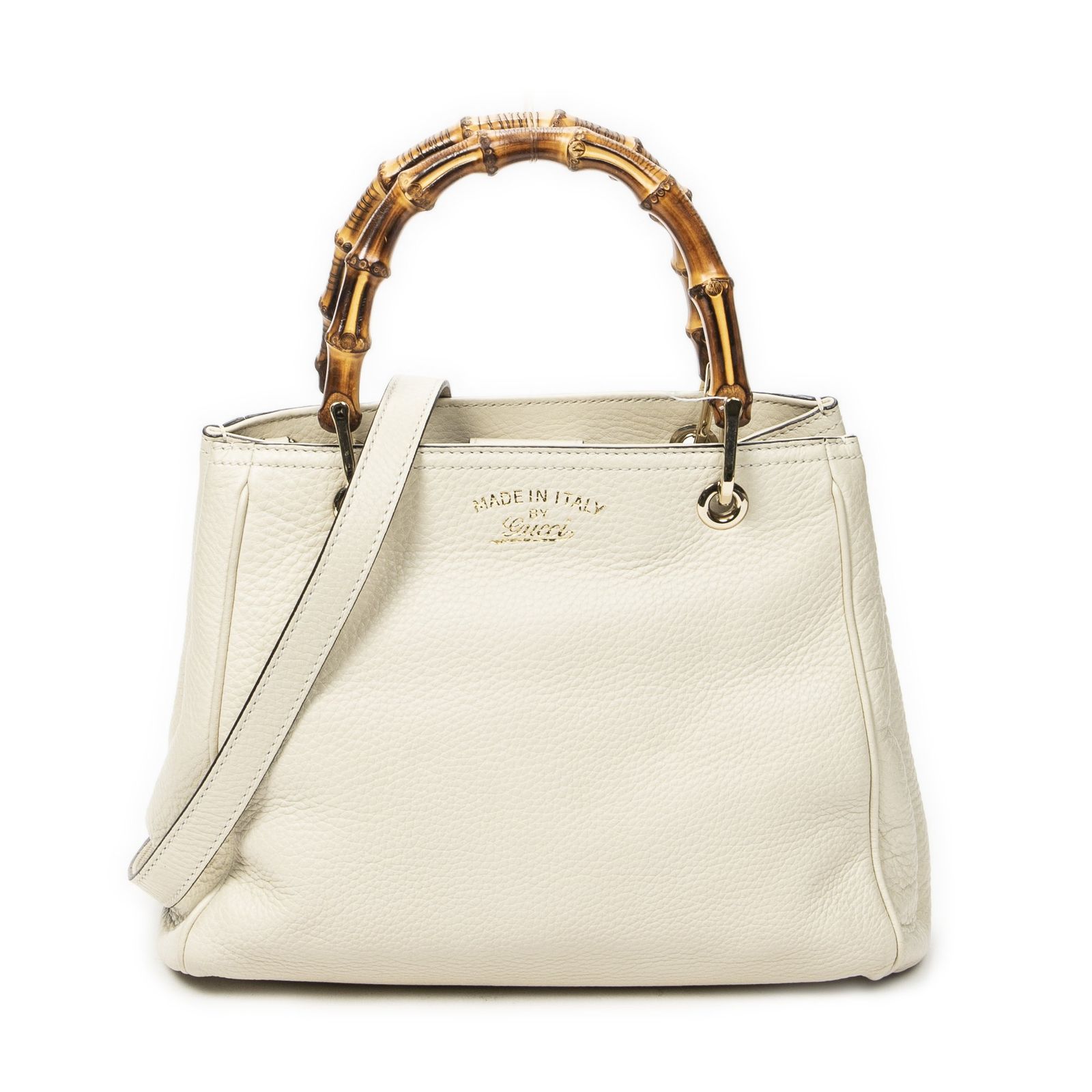 [中古] GUCCI グッチスモールショッパートート白グレインカーフスキンレザーA
