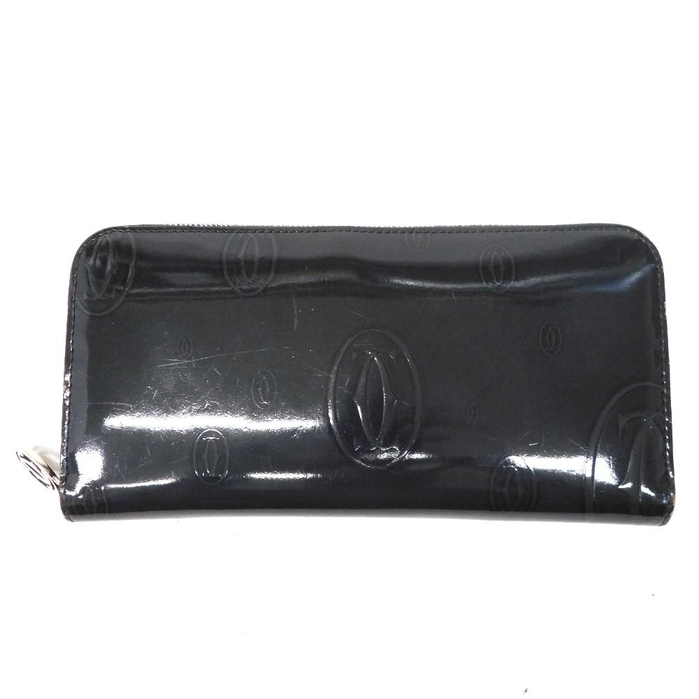 Hn498211 ラウンドファスナー長財布 カルティエ　ハッピーバースデー　エナメル　グレー　L3001581 中古