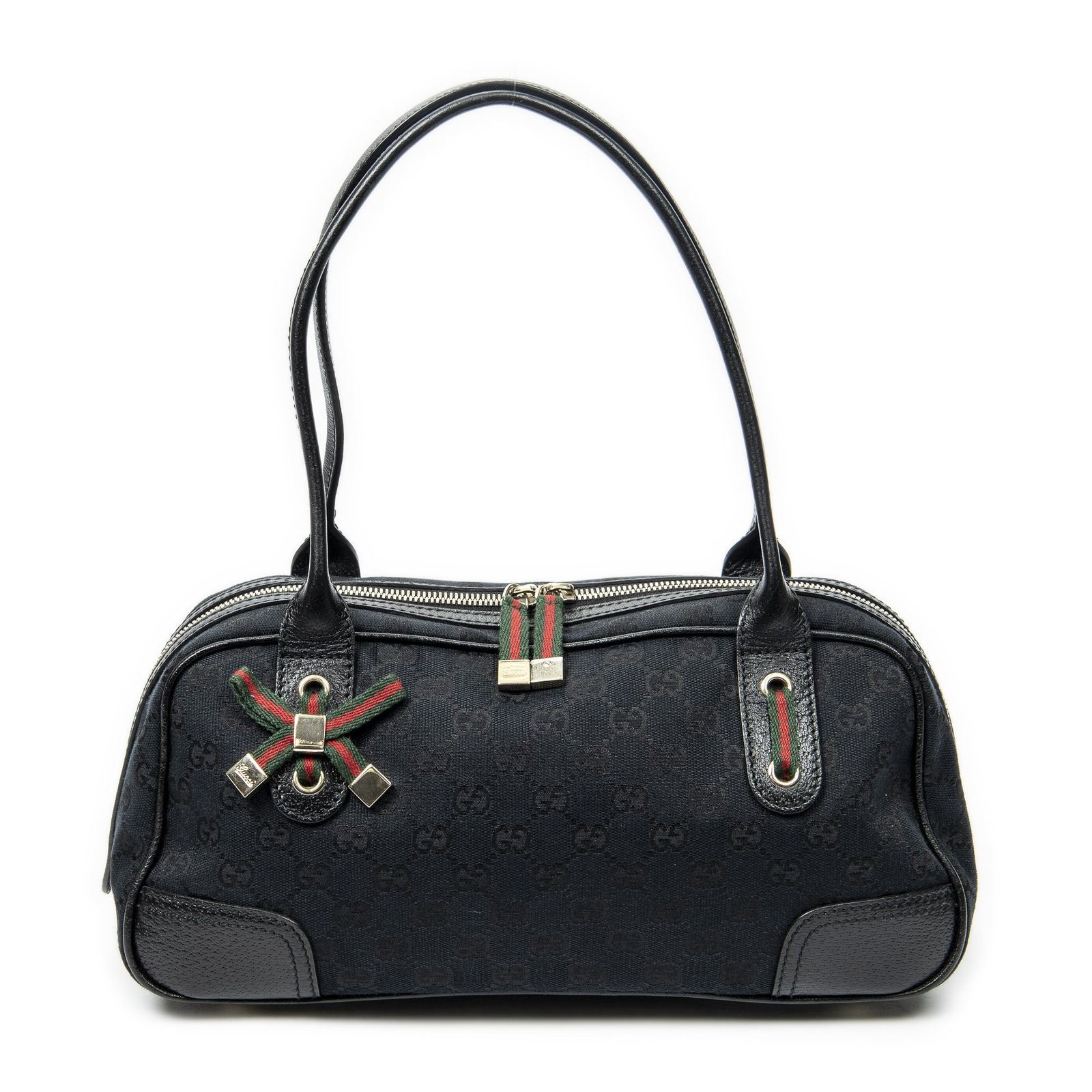 [中古] GUCCI グッチウェブ プリンシー ボストン黒GGキャンバスA