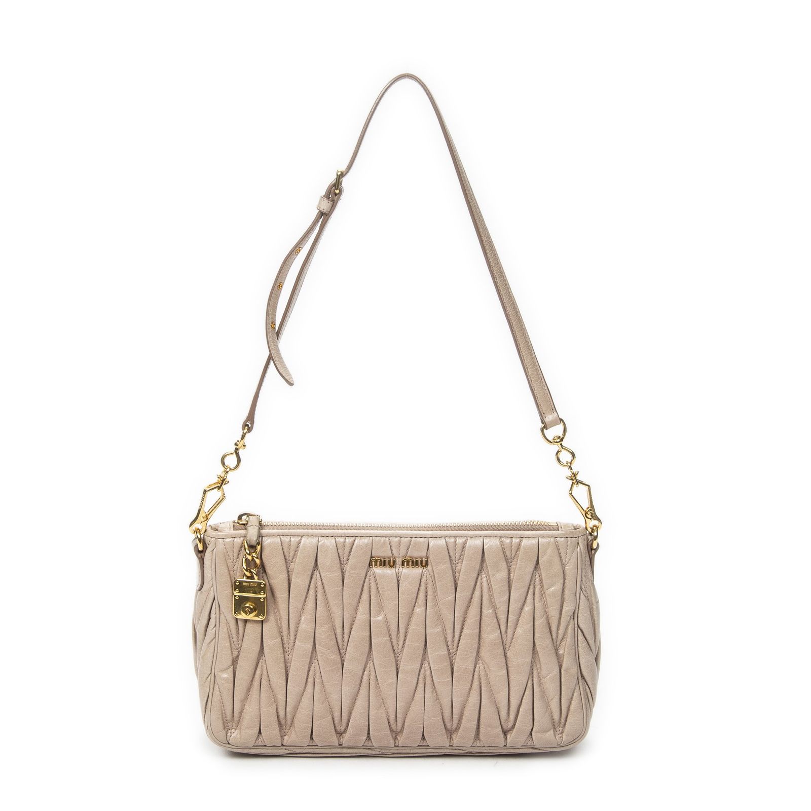[中古] MIU MIU ミュウミュウアクセサリーポーチライトピンクマトラッセ ラックス レザーA