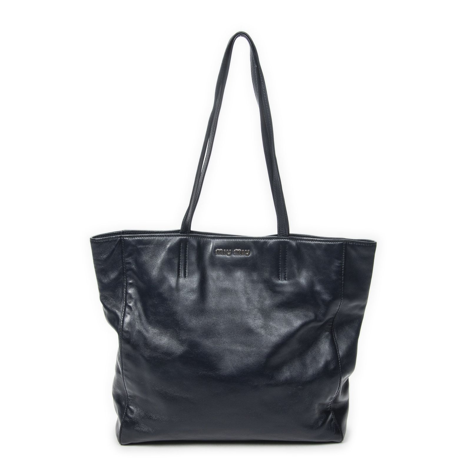 [中古] MIU MIU ミュウミュウショッピングトートネイビーヴィテッロソフトレザーA