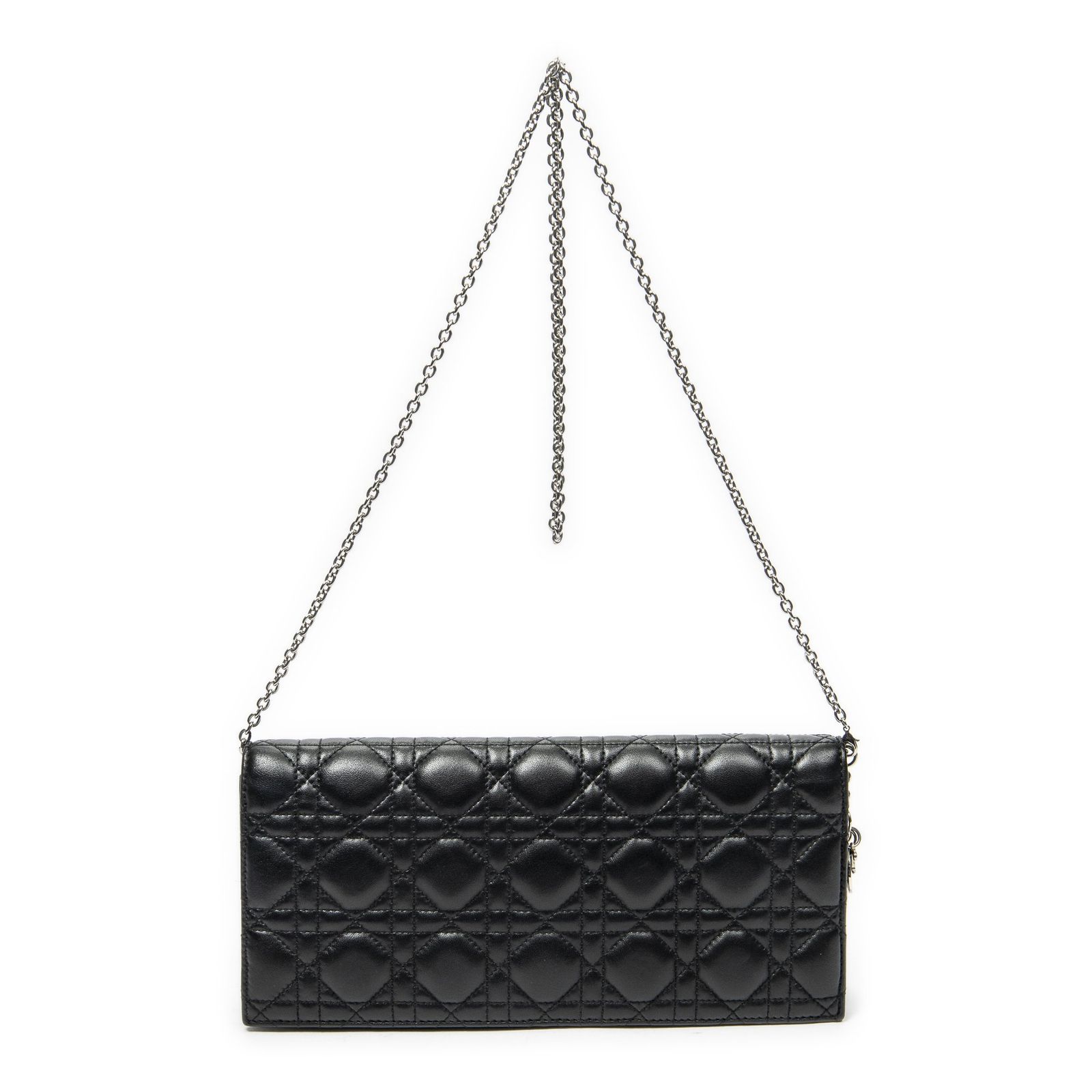 [中古] DIOR ディオールレディ ディオール チェーン クラッチ黒カナージラムスキンレザーA