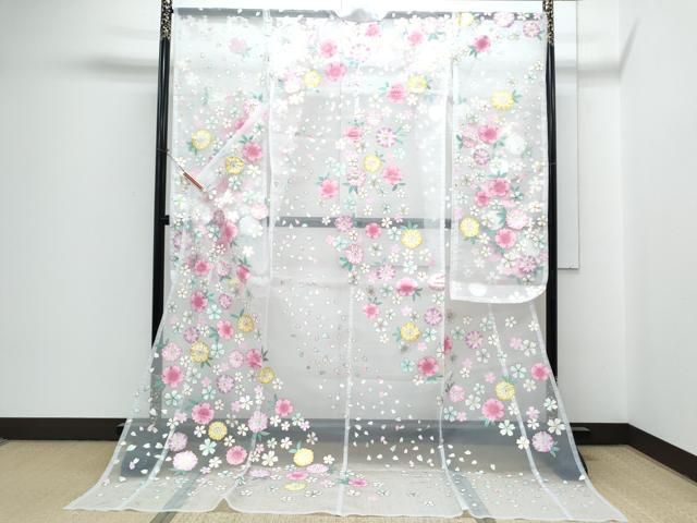 平和屋着物＊夏物 お引きずり・お引き摺り・引き振袖 和装 結婚式 舞妓 芸妓 芸者 衣装 舞花文 金彩 オーガンジー 逸品CABH3900th