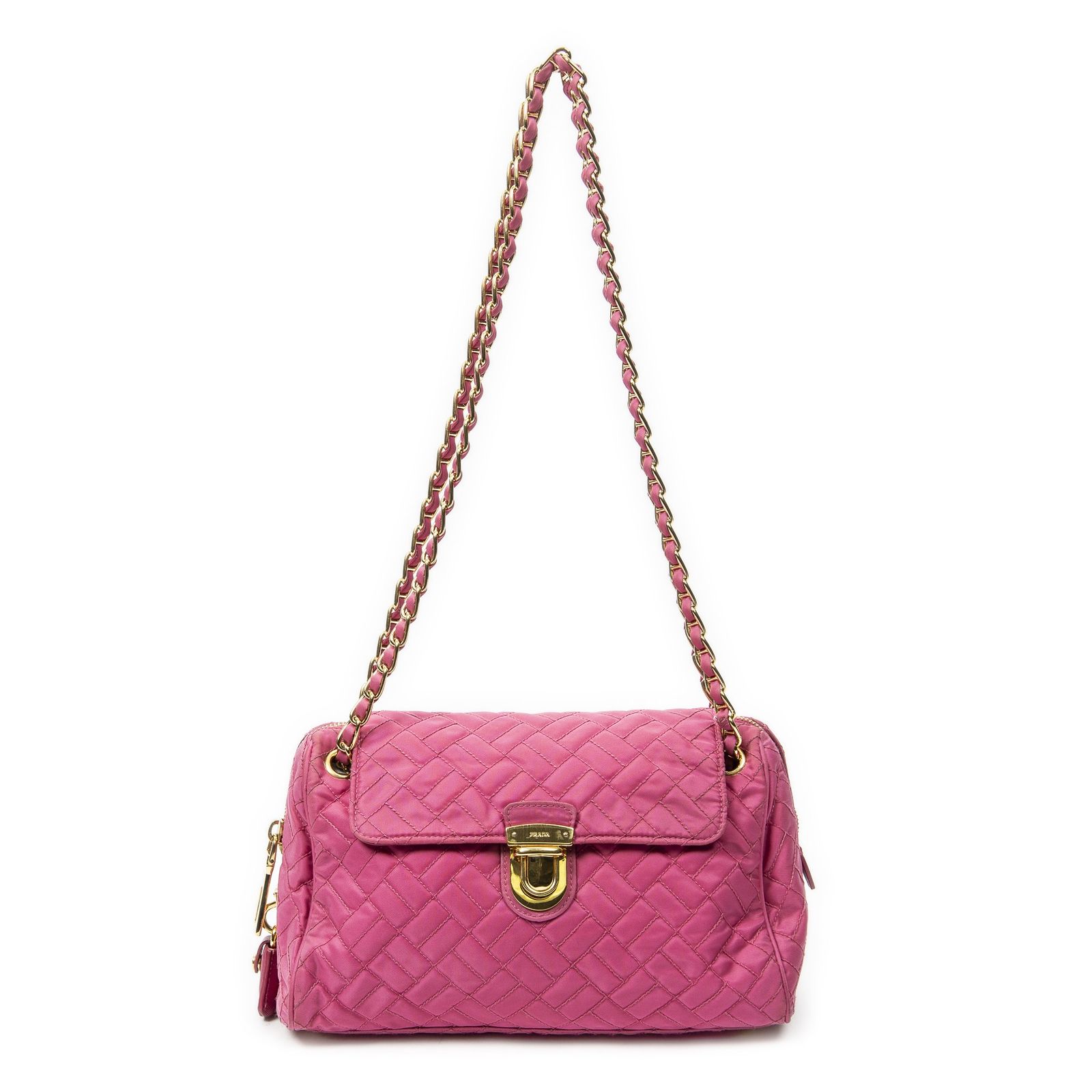 [中古] PRADA プラダチェーンショルダーピンクマトラッセナイロンキャンバスAB
