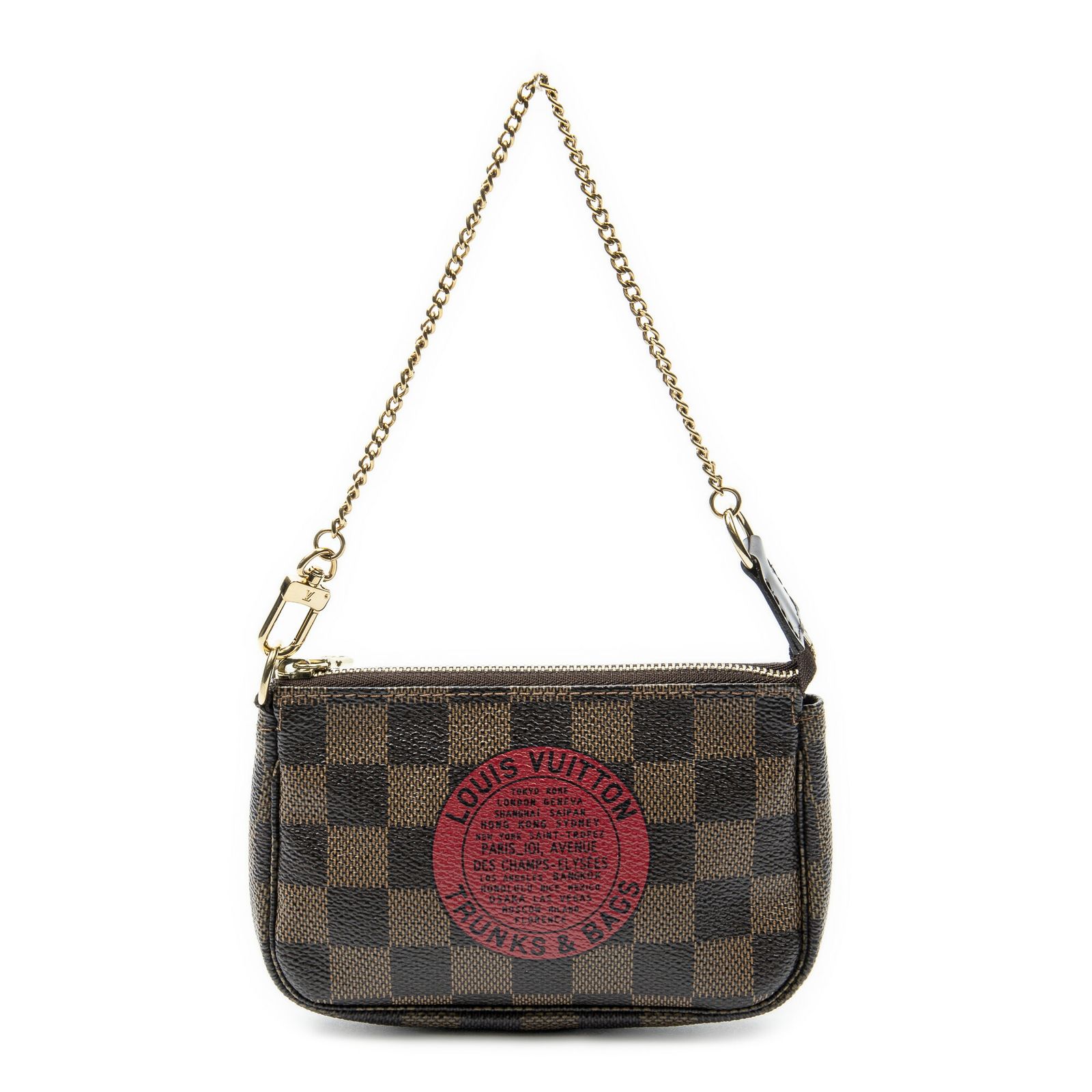 [中古] LOUIS VUITTON ルイヴィトンミニポシェットアクセサリー茶色、赤ダミエ エベヌA