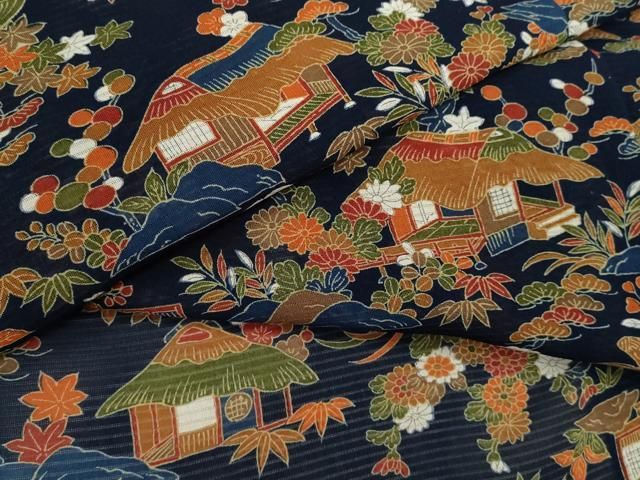 平和屋着物＊夏物　小紋　絽　松竹梅風景文　正絹　逸品　CABH7673ze