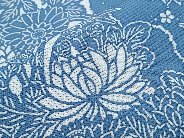平和屋着物＊夏物　小紋　絽　藍　型染め　籬花鳥文　正絹　逸品　未使用　CABH3914th