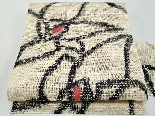 平和屋着物＊夏物　八寸名古屋帯　草花文　正絹　逸品　CABH8037fb