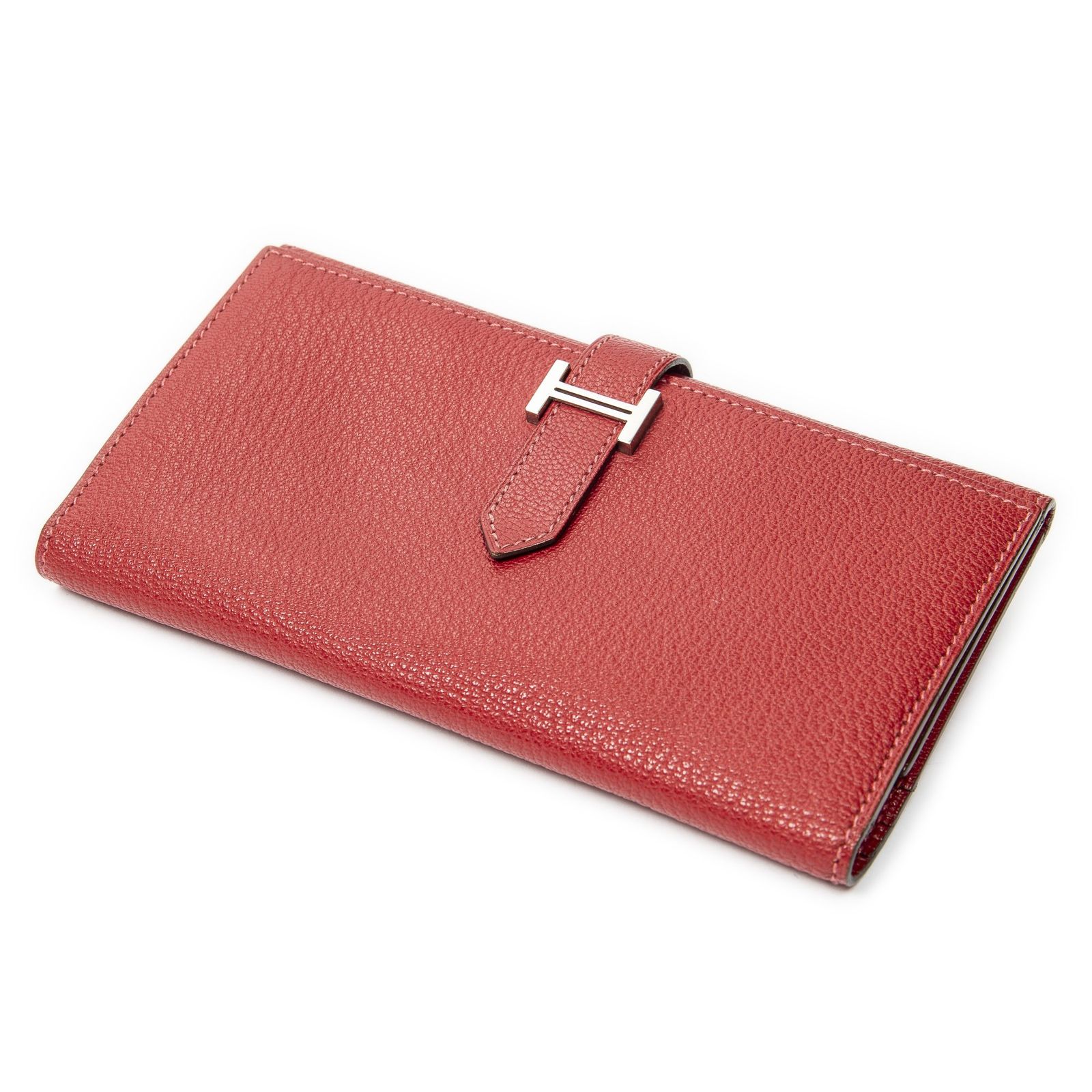 [中古] HERMES エルメスベアン スフレ ウォレット赤シェーブルマイソールレザーA