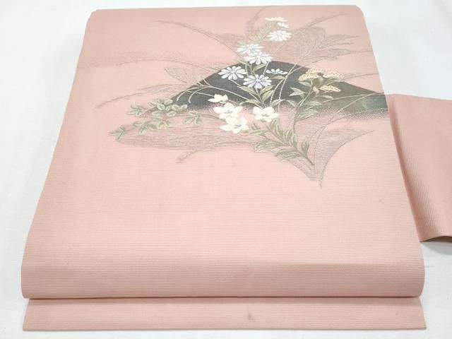平和屋着物＊夏物　九寸名古屋帯　草花文　正絹　逸品　CABH8041fb