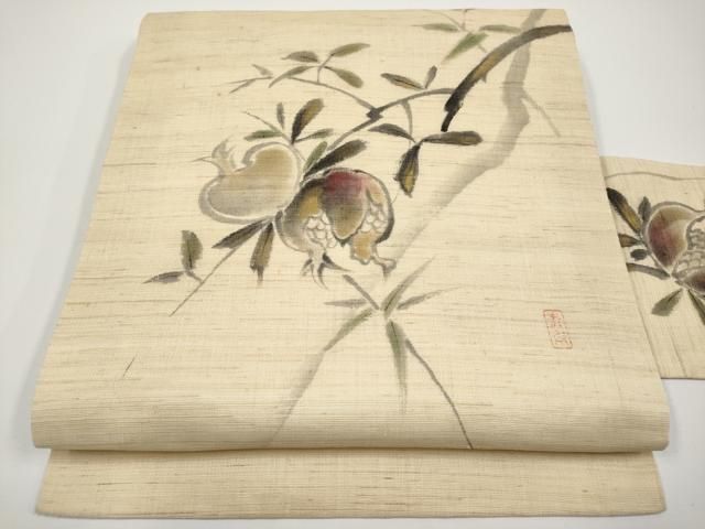 平和屋着物＊夏物　九寸名古屋帯　作家物　手描き　成り物　金彩　麻　逸品　CABH6187tx