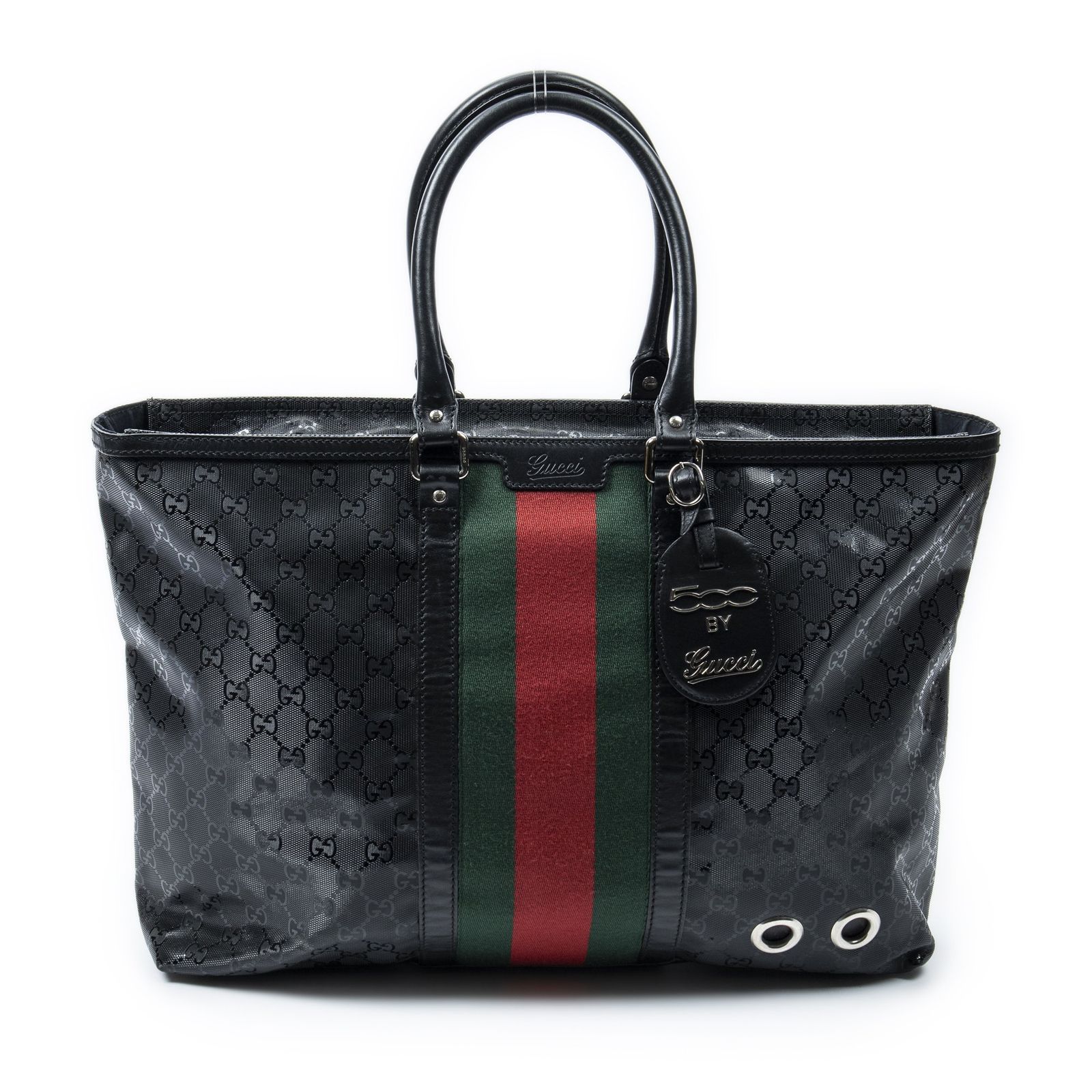 [中古] GUCCI グッチラージ Web 500 ジップ トートバッグ黒グッチッシマ インプリントPVCキャンバスA