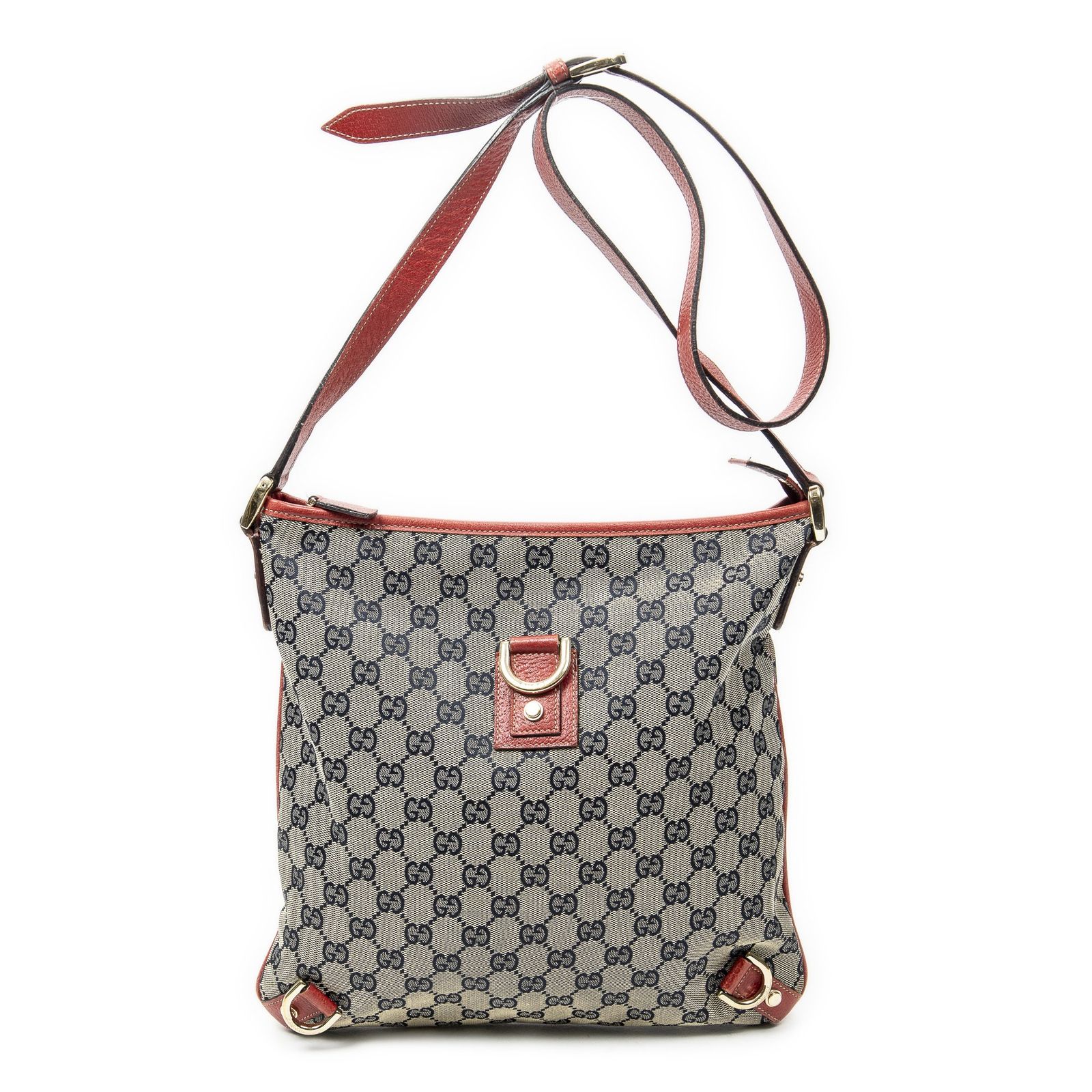 [中古] GUCCI グッチアビークロスボディベージュ、赤、ネイビーGGキャンバスA