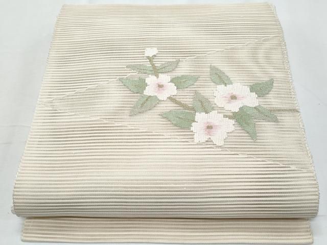 平和屋着物＊夏物　八寸名古屋帯　絽綴れ　草花文　金糸　正絹　逸品　CABH8052fb