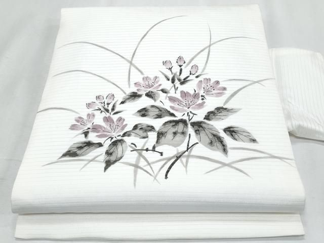 平和屋着物＊夏物　塩瀬　九寸名古屋帯　手描き　草花文　正絹　逸品　CABH8054fb