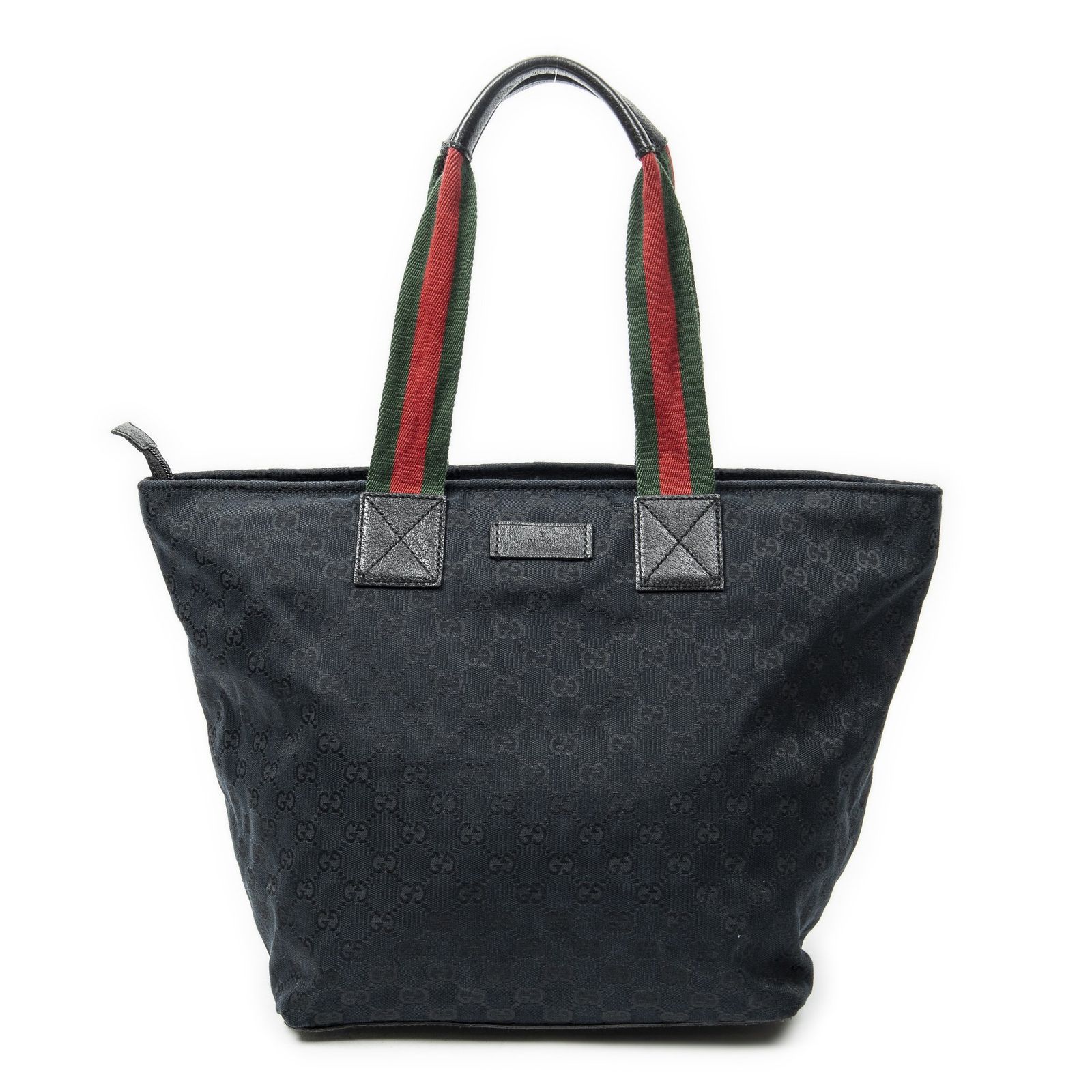 [中古] GUCCI グッチ大きめのウェブショッピングトート黒GGキャンバスA