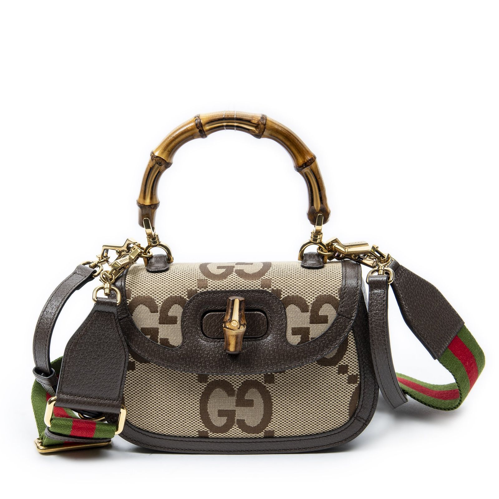 [中古] GUCCI グッチミニ バンブー 1947 フラップ バッグベージュ/ブラウンジャンボGGキャンバスA