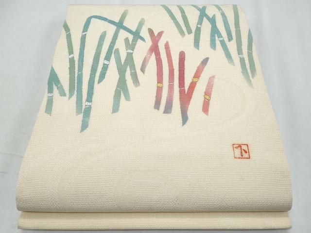 平和屋着物＊夏物　九寸開き名古屋帯　作家物　流水枝葉文　金銀彩　正絹　逸品　CABH8059fb