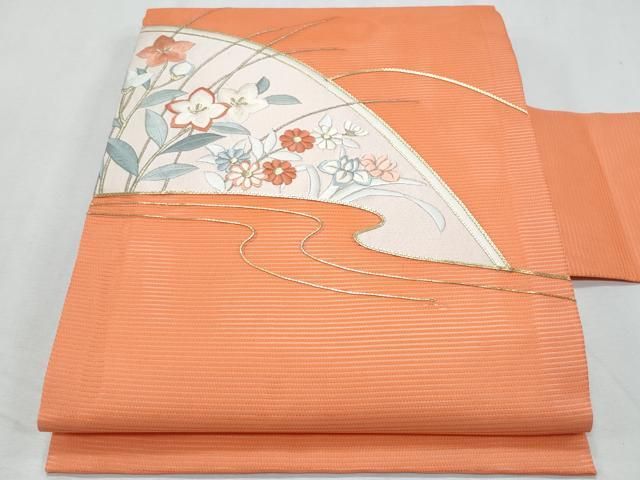 平和屋着物＊夏物　九寸名古屋帯　駒刺繍　枝花文　正絹　逸品　CABH8060fb