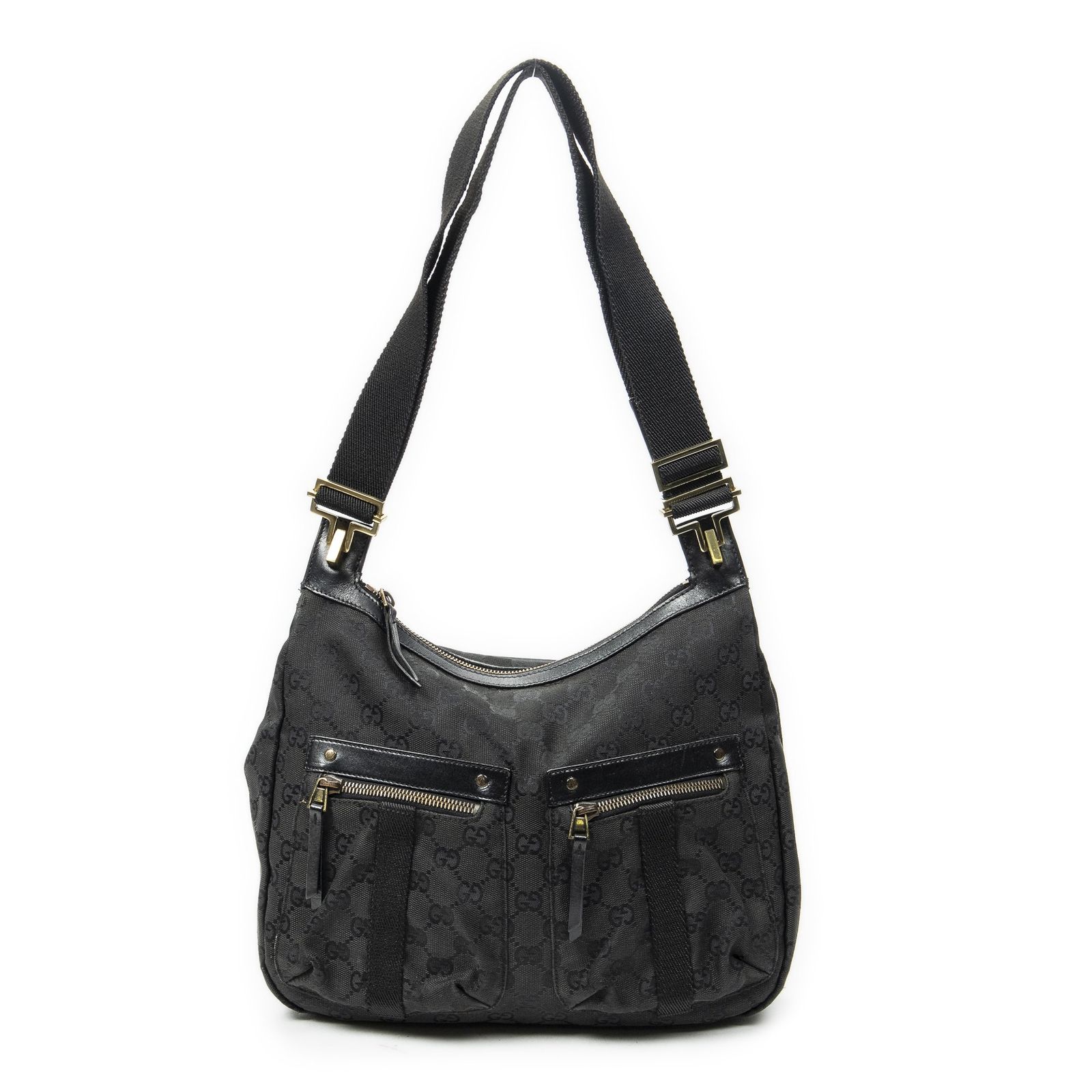 [中古] GUCCI グッチウェブダブルポケットメッセンジャー黒GGキャンバスA