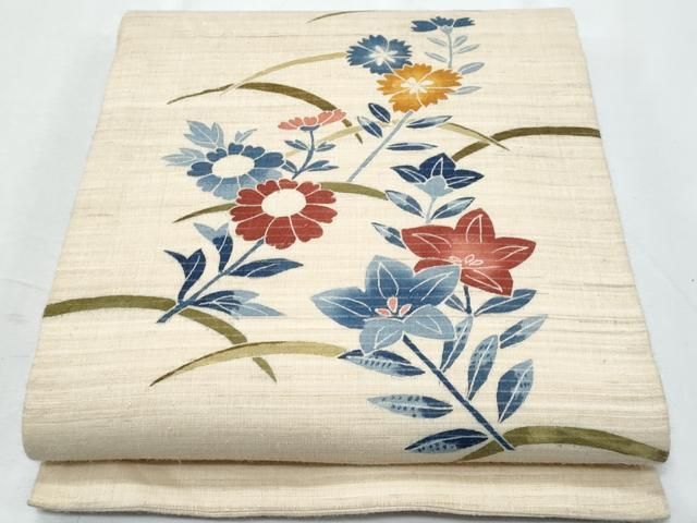 平和屋着物＊夏物　九寸開き名古屋帯　枝花文　絹麻　逸品　CABH8062fb