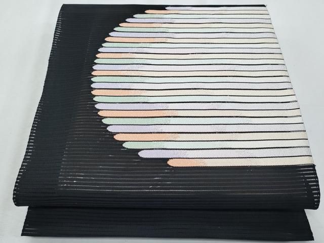 平和屋着物＊夏物　八寸名古屋帯　絽綴れ　横段文　黒地　金銀糸　正絹　逸品　CABH8065fb