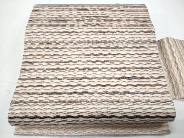 平和屋着物＊夏物　九寸名古屋帯　すくい織　よろけ縞　正絹　逸品　CABH8066fb