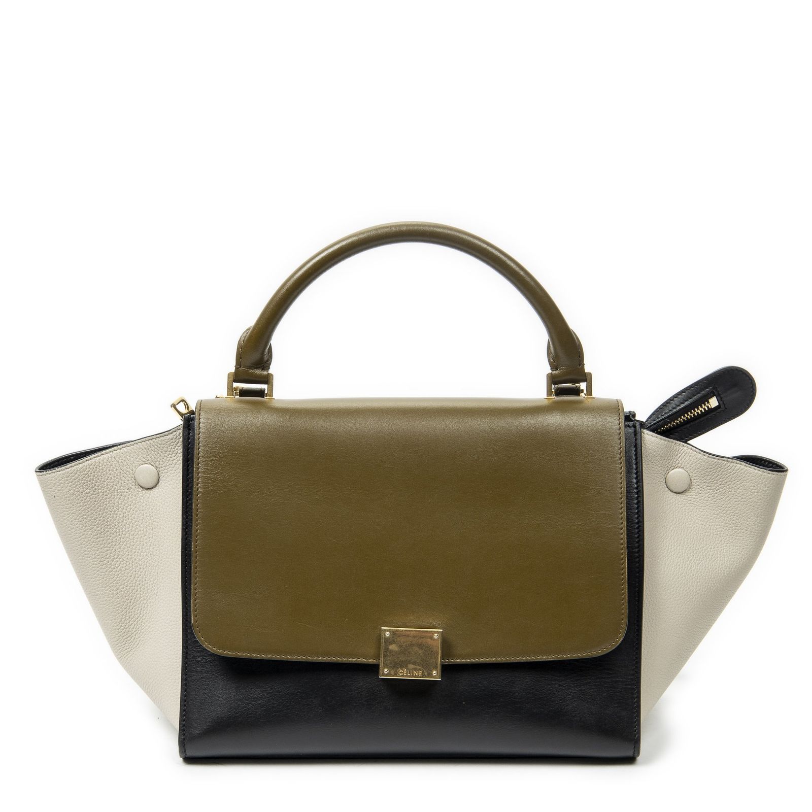 [中古] CELINE セリーヌスモール三色トラぺズ黒、アイボリーカーフスキンレザーA