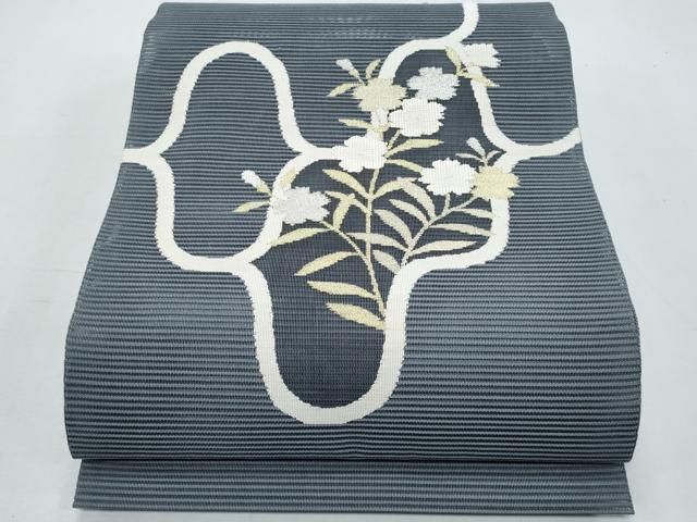 平和屋着物＊夏物　八寸名古屋帯　絽綴れ　枝花文　金銀糸　正絹　逸品　CABH8068fb