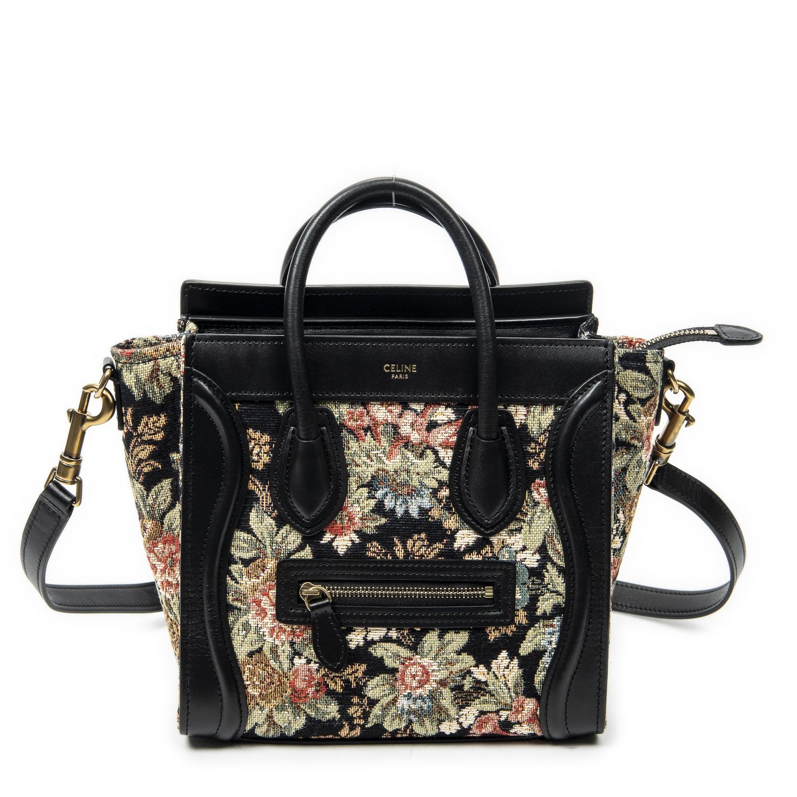 [中古] CELINE セリーヌナノ ラゲージ黒プリントエムブロイダーキャンバスA