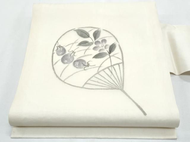 平和屋着物＊夏物　九寸名古屋帯　作家物　手描き　団扇枝花文　成り物　正絹　逸品　CABH8075fb