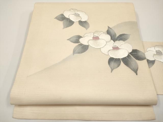 平和屋着物＊夏物　九寸名古屋帯　駒刺繍　椿　正絹　逸品　CABH6198tx